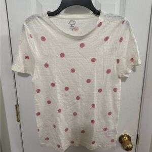 J. Crew Linen T-Shirt Womans Short Sleeve Crew Neck Smiley Faces Sz M